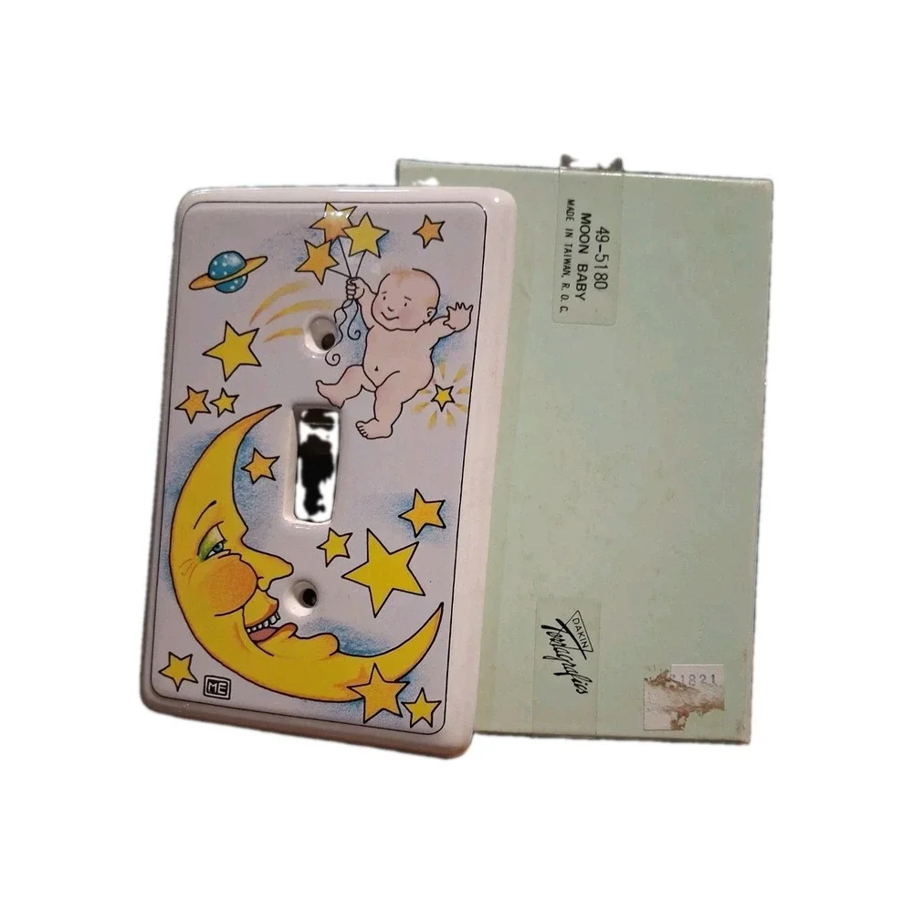 VTG 1988 Mary Engelbreit Ceramic Light Switch Plate Cover Baby Moon Stars Dakin